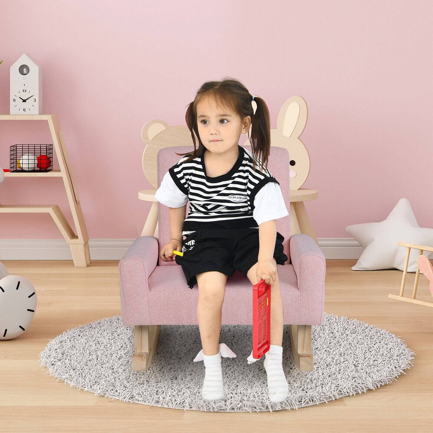 Kids Rocking Chair with Solid Wood Legs-Pink Kids Crystal
