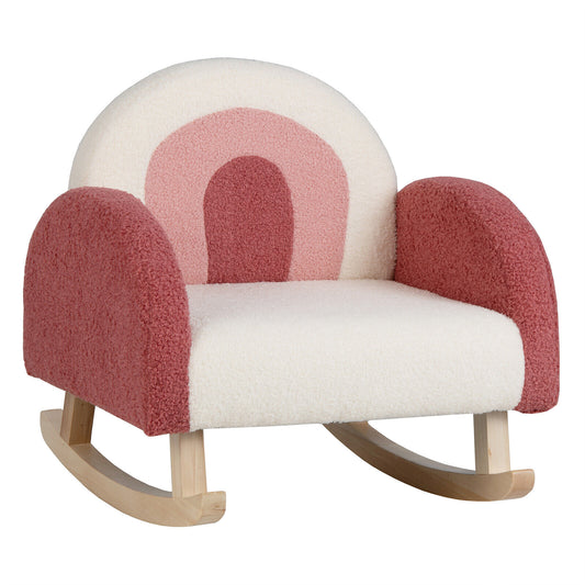 Kids Rocking Chair Children Velvet Upholstered Sofa with Solid Wood Legs-Red Kids Crystal