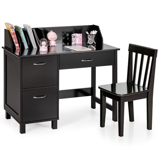 Kids Wooden Writing Furniture Set with Drawer and Storage Cabinet-Dark Brown Kids Crystal