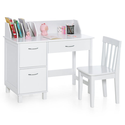Kids Wooden Writing Furniture Set with Drawer and Storage Cabinet-White Kids Crystal