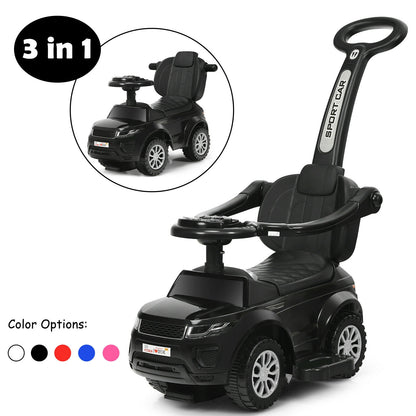 3 in 1 Ride on Push Car Toddler Stroller Sliding Car with Music-Black