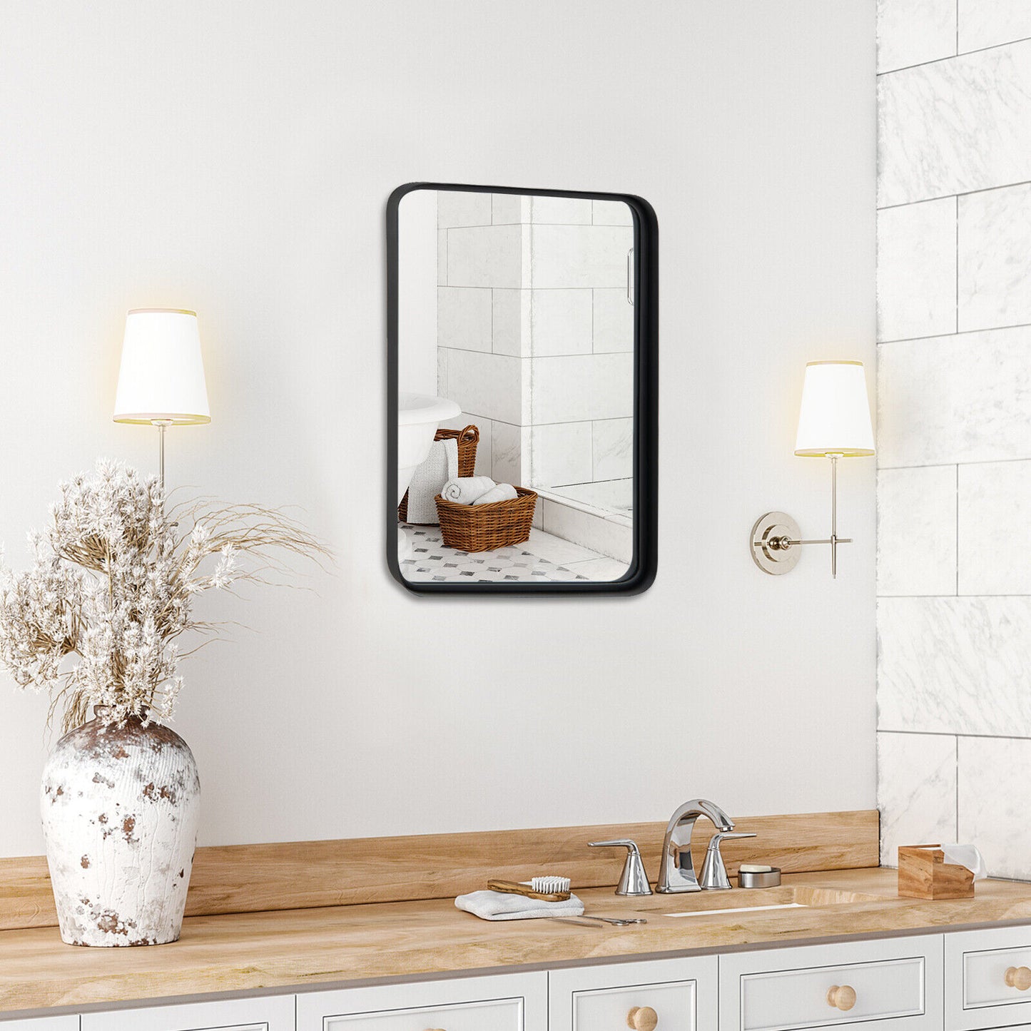 Rectangular Wall Mount Bathroom Mirror with Solid Steel Frame-S Kids Crystal