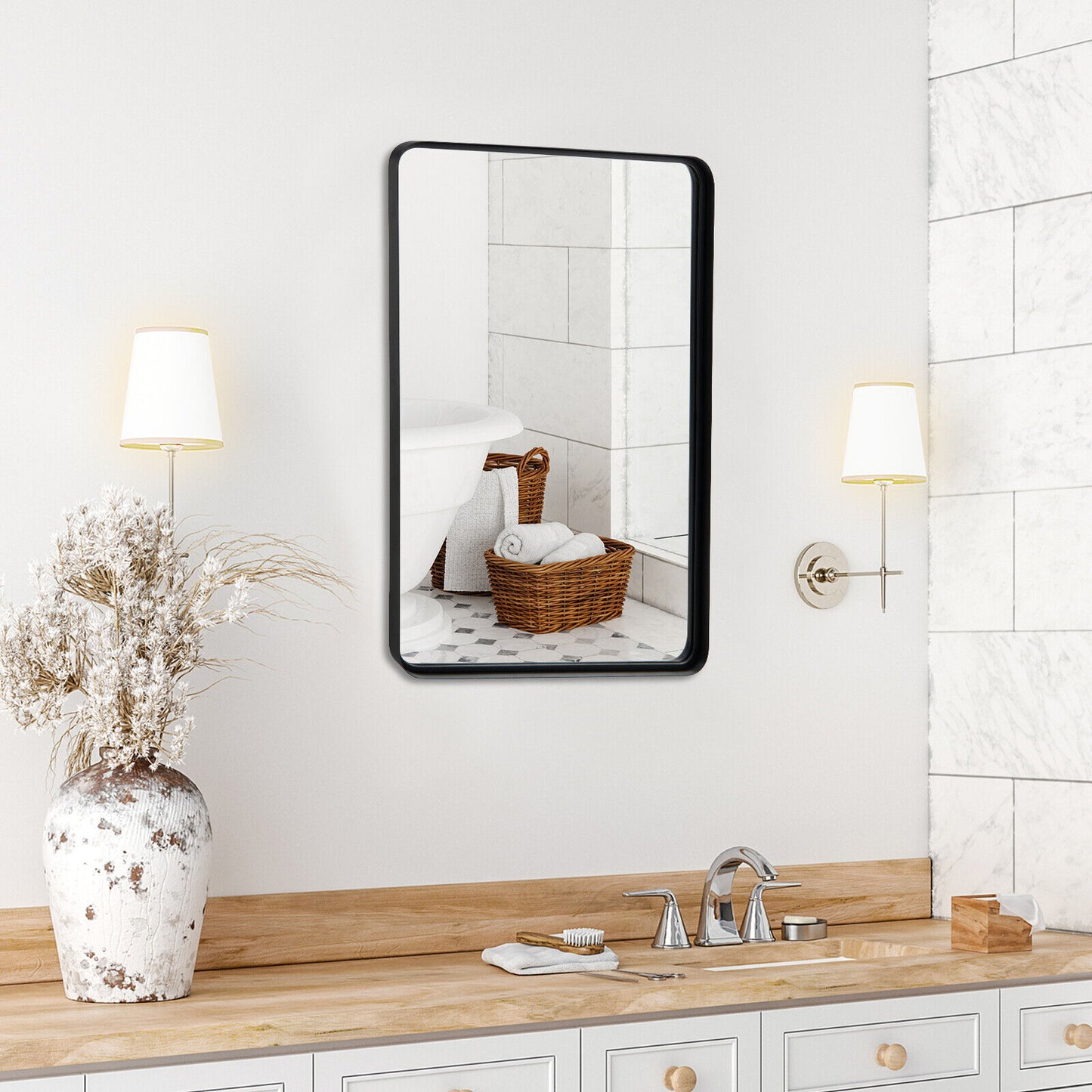 Rectangular Wall Mount Bathroom Mirror with Solid Steel Frame-L Kids Crystal