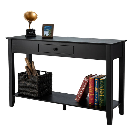 Console Sofa Side Accent Table with Drawer Shelf-Black Kids Crystal