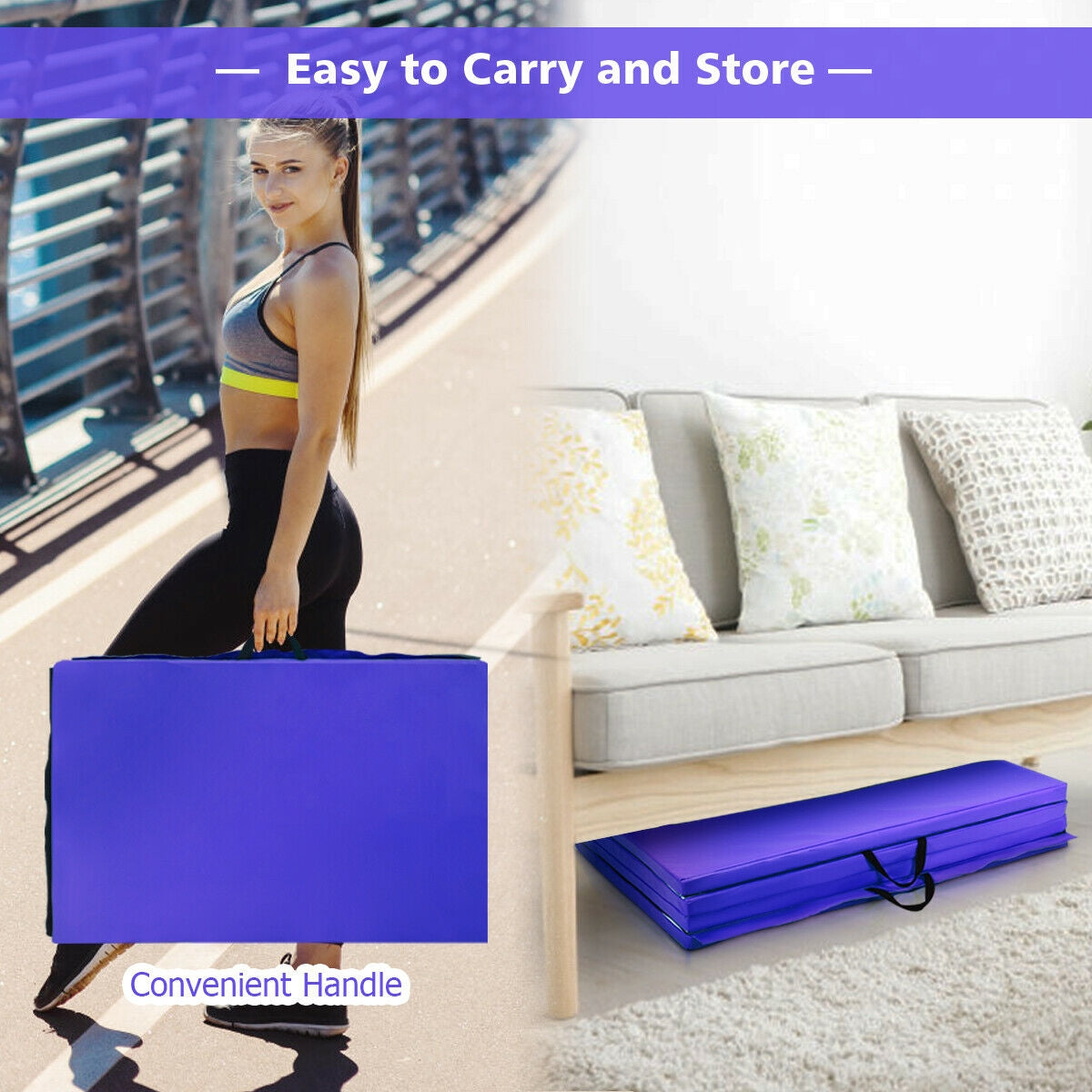 4 Feet x 10 Feet x 2 Inch Folding Gymnastics Tumbling Gym Mat-Purple Kids Crystal