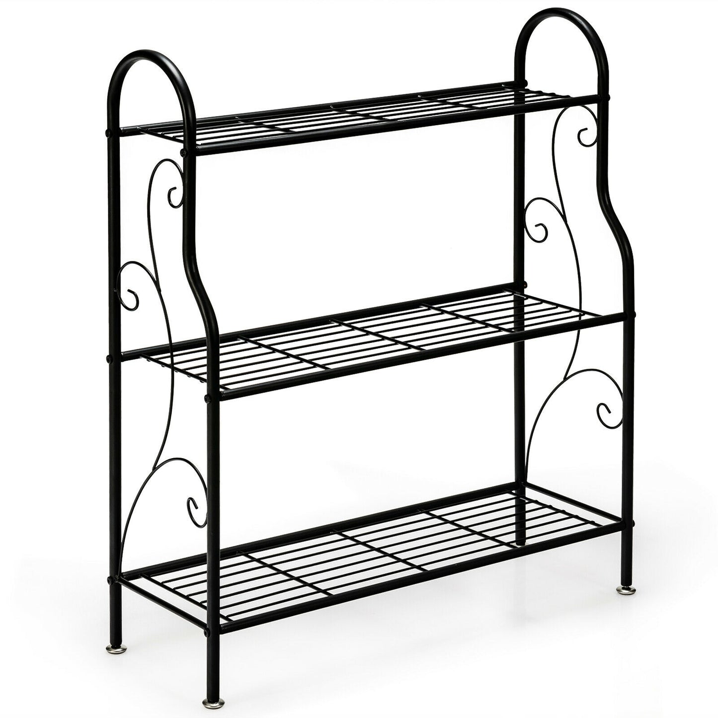 3-Tier Scrollwork Designed Metal Plant Stand-Black Kids Crystal