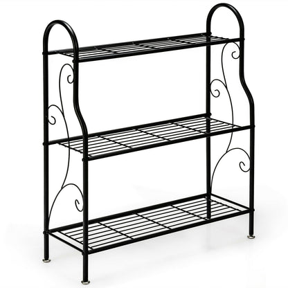3-Tier Scrollwork Designed Metal Plant Stand-Black