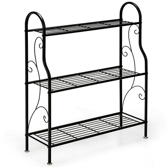 3-Tier Scrollwork Designed Metal Plant Stand-Black Kids Crystal