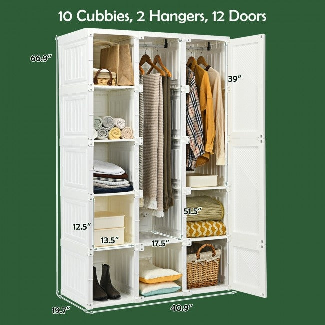 Foldable Armoire Wardrobe Closet with 10 Cubes Kids Crystal