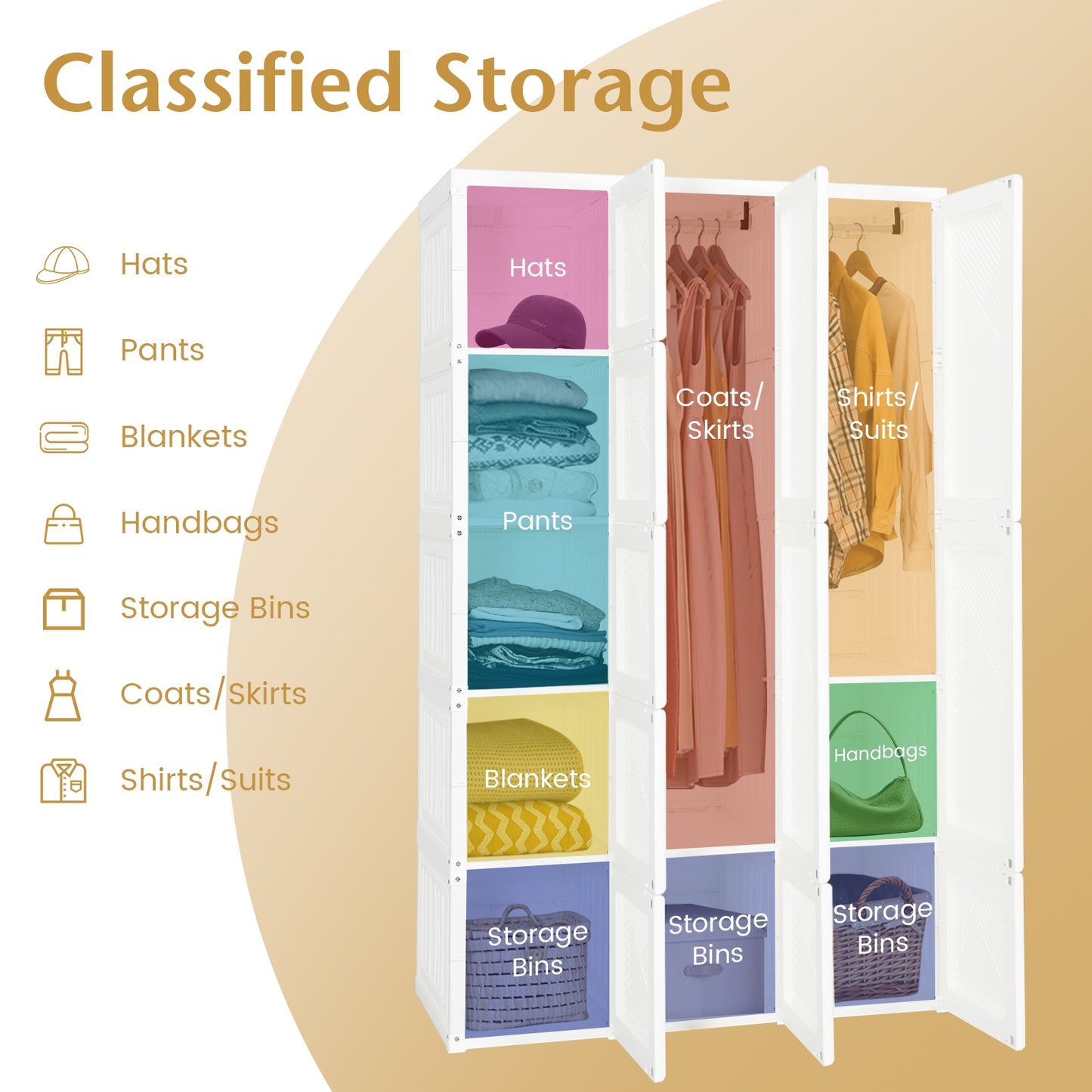 Foldable Armoire Wardrobe Closet with 10 Cubes Kids Crystal