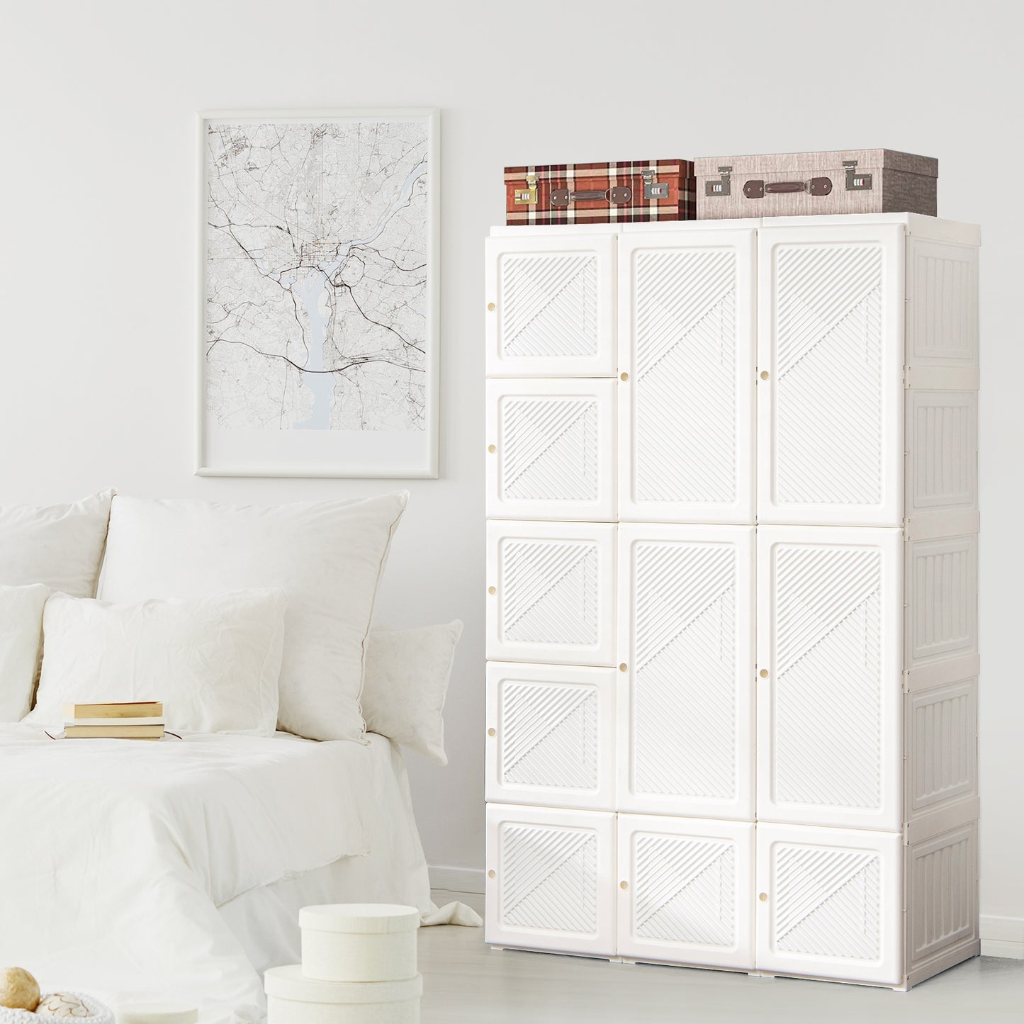 Foldable Armoire Wardrobe Closet with 10 Cubes Kids Crystal