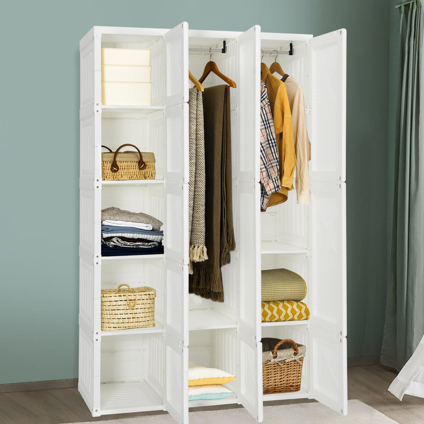 Foldable Armoire Wardrobe Closet with 10 Cubes Kids Crystal