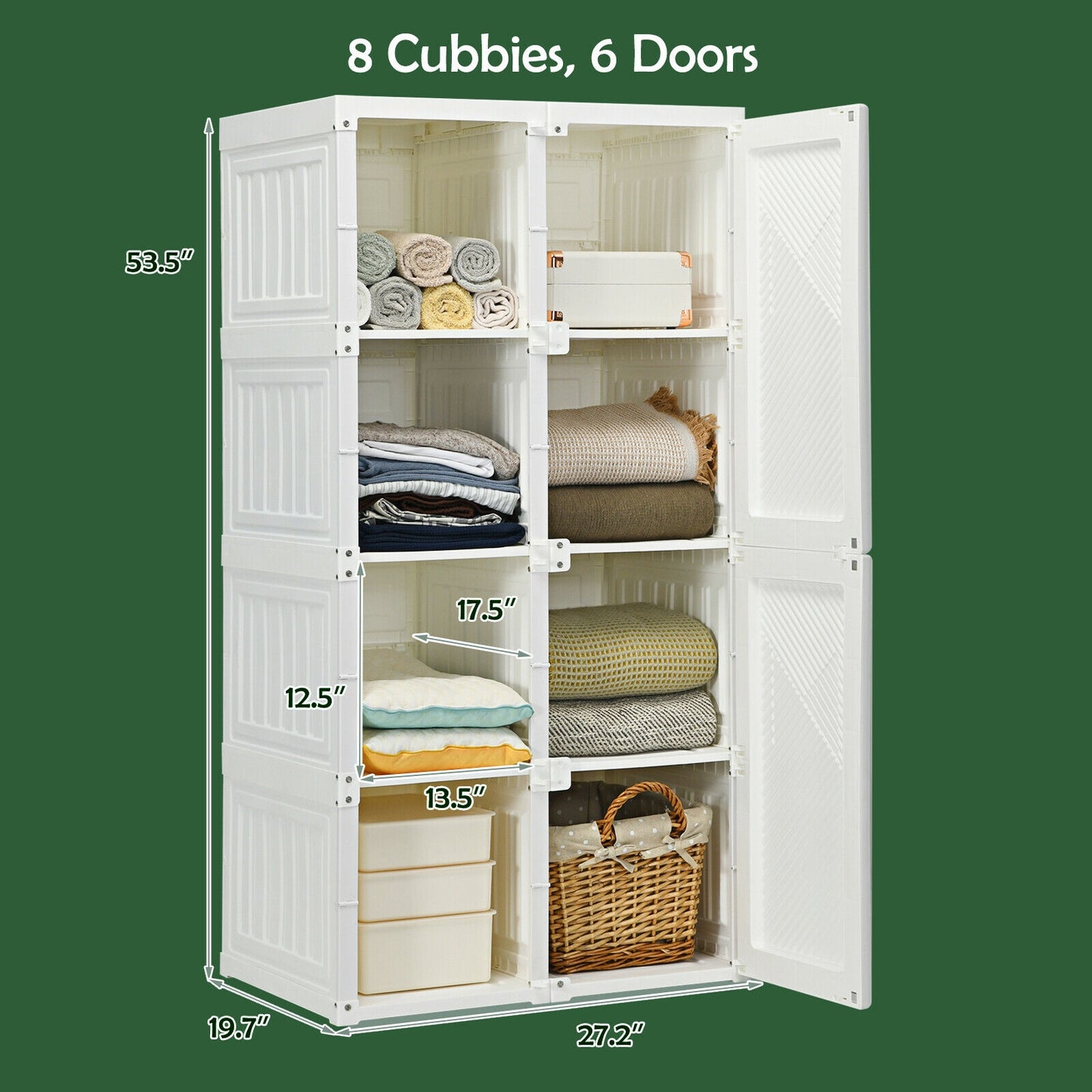 Foldable Armoire Wardrobe Closet with 8 Cubby Storage Kids Crystal