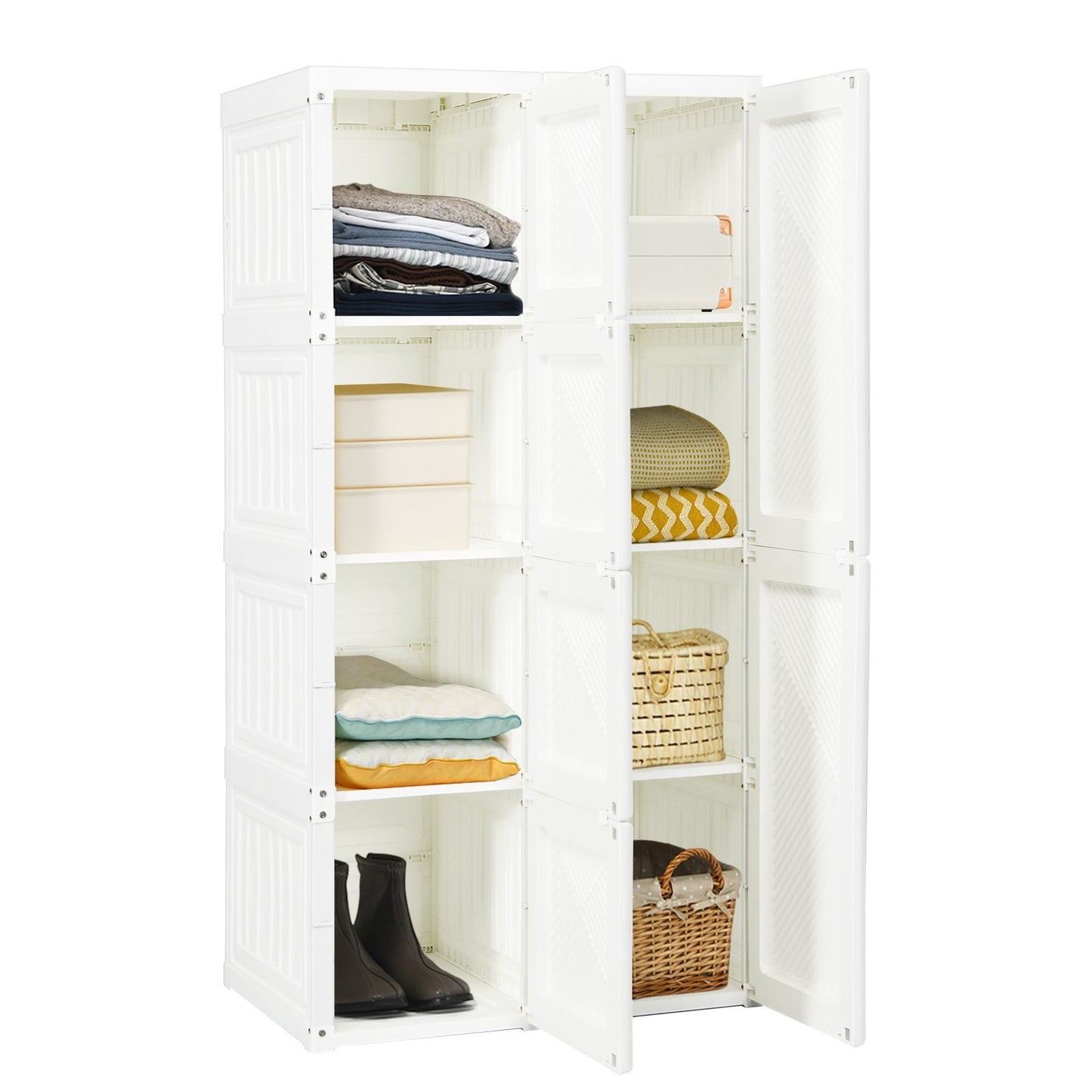 Foldable Armoire Wardrobe Closet with 8 Cubby Storage Kids Crystal