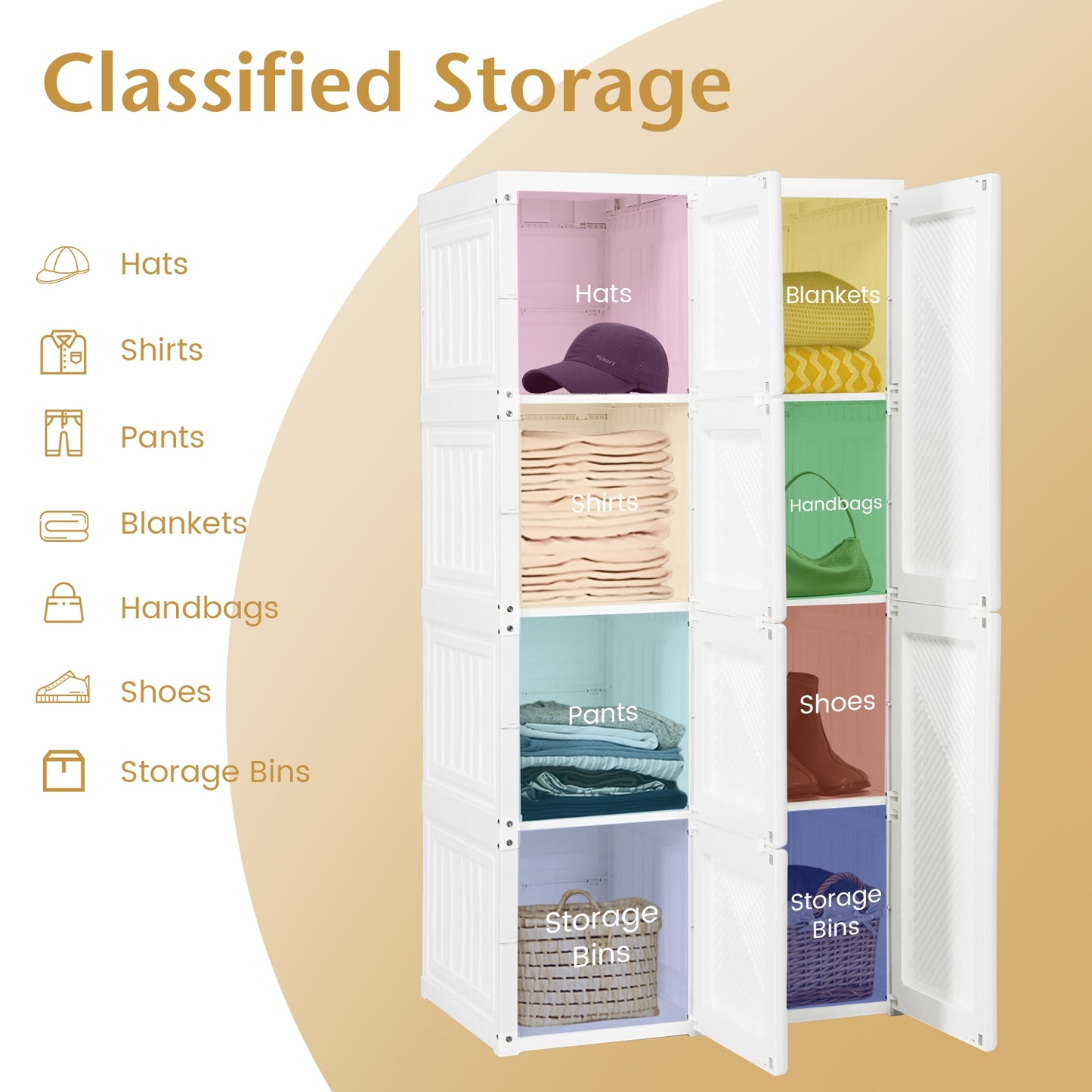 Foldable Armoire Wardrobe Closet with 8 Cubby Storage Kids Crystal