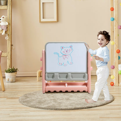 2 in 1 Kids Easel Table and Chair Set with Adjustable Art Painting Board-Pink