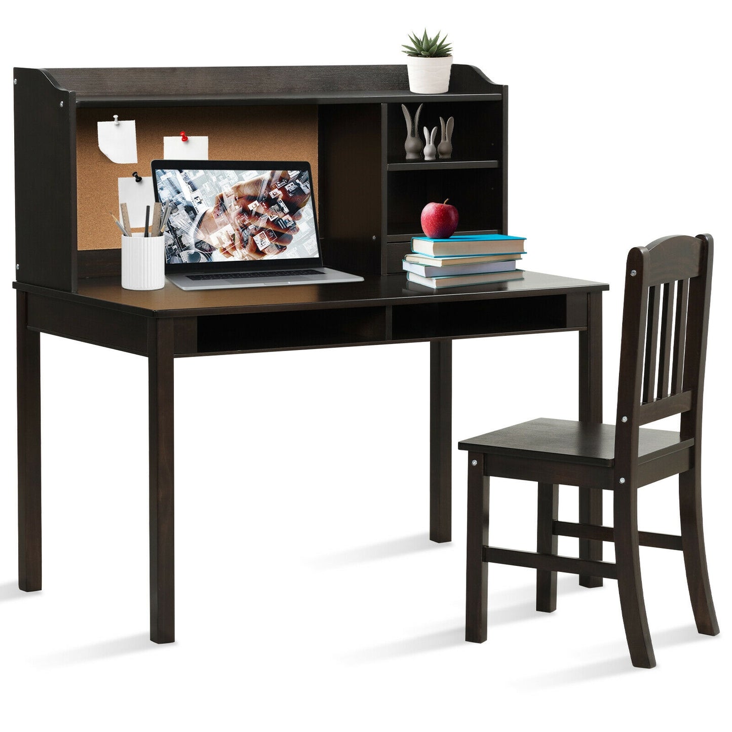 Kids Desk and Chair Set Study Writing Desk with Hutch and Bookshelves-Brown Kids Crystal