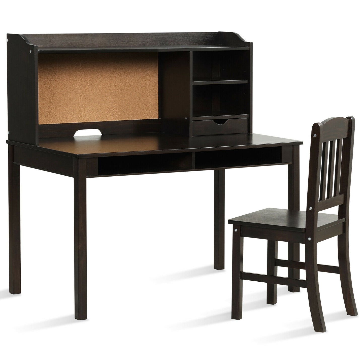 Kids Desk and Chair Set Study Writing Desk with Hutch and Bookshelves-Brown Kids Crystal
