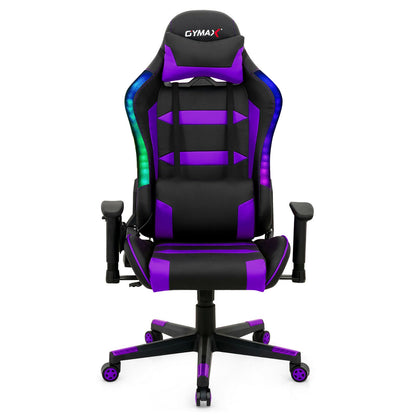 Adjustable Swivel Gaming Chair with LED Lights and Remote-Purple