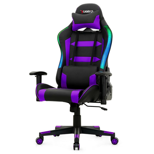 Adjustable Swivel Gaming Chair with LED Lights and Remote-Purple Kids Crystal