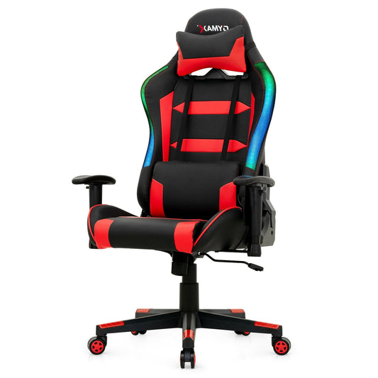 Adjustable Swivel Gaming Chair with LED Lights and Remote-Red Kids Crystal