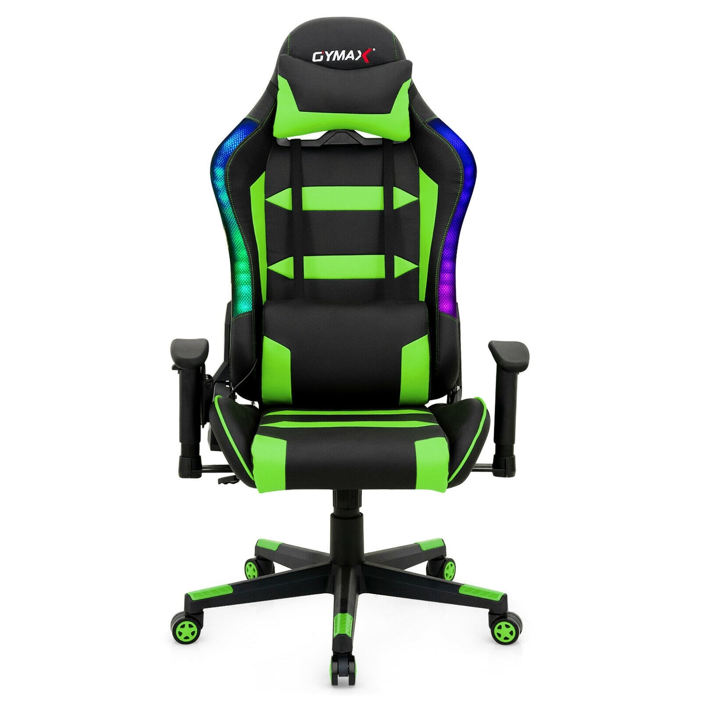 Adjustable Swivel Gaming Chair with LED Lights and Remote-Green Kids Crystal