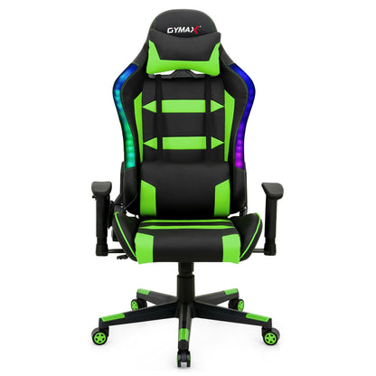 Adjustable Swivel Gaming Chair with LED Lights and Remote-Green