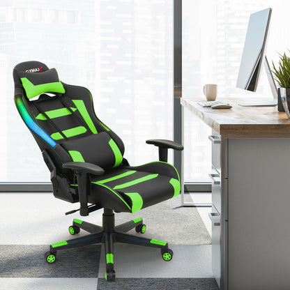 Adjustable Swivel Gaming Chair with LED Lights and Remote-Green