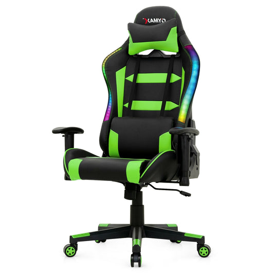 Adjustable Swivel Gaming Chair with LED Lights and Remote-Green Kids Crystal