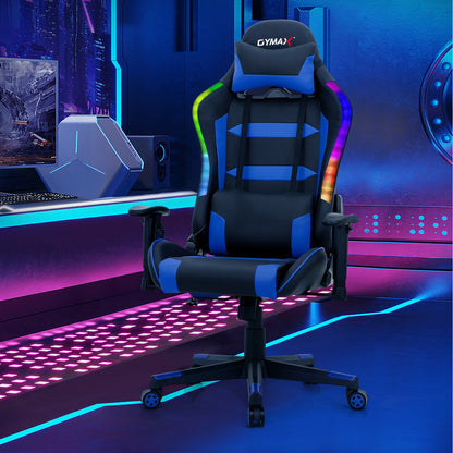 Adjustable Swivel Gaming Chair with LED Lights and Remote-Blue