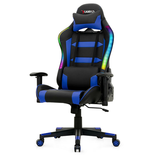 Adjustable Swivel Gaming Chair with LED Lights and Remote-Blue Kids Crystal