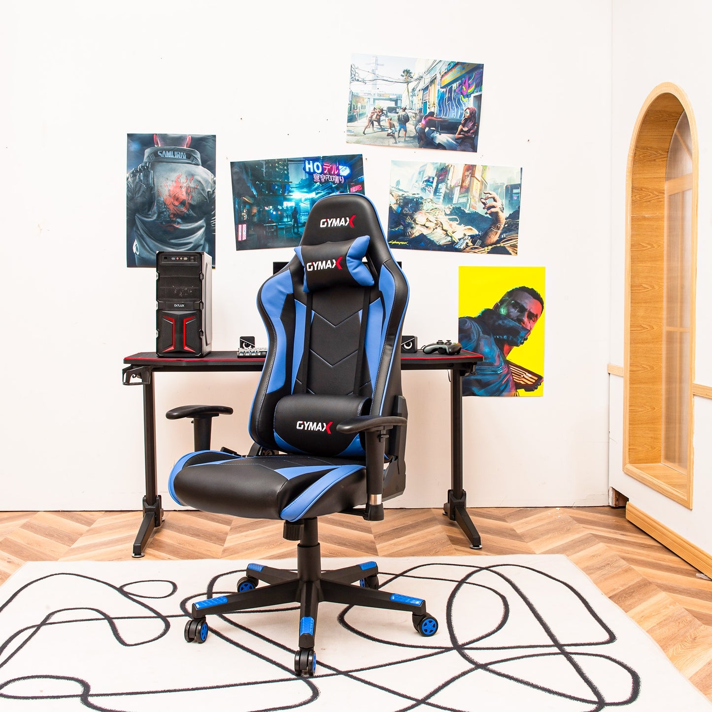 Gaming Chair Adjustable Swivel Racing Style Computer Office Chair-Blue Kids Crystal