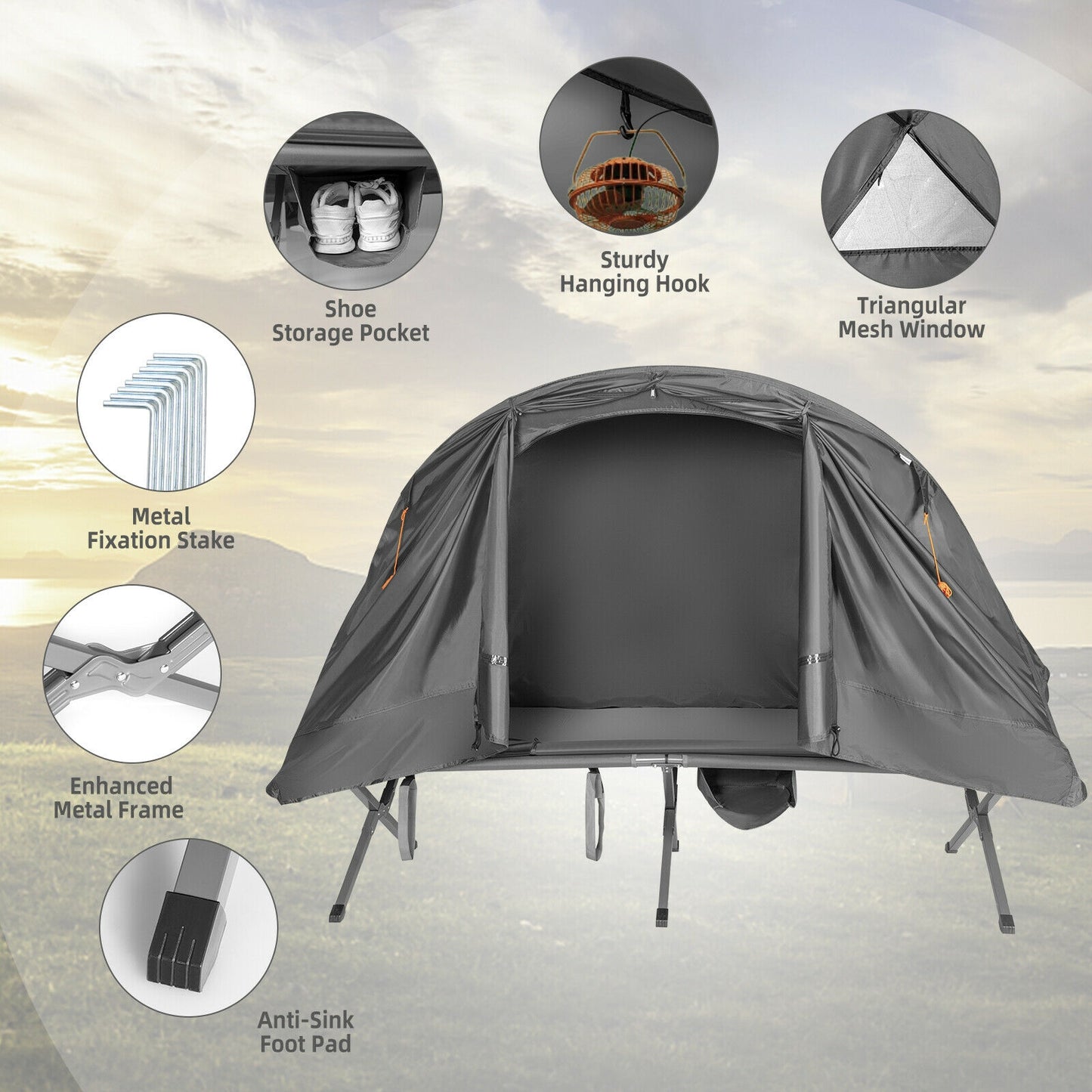2-Person Outdoor Camping Tent with External Cover-Gray Kids Crystal