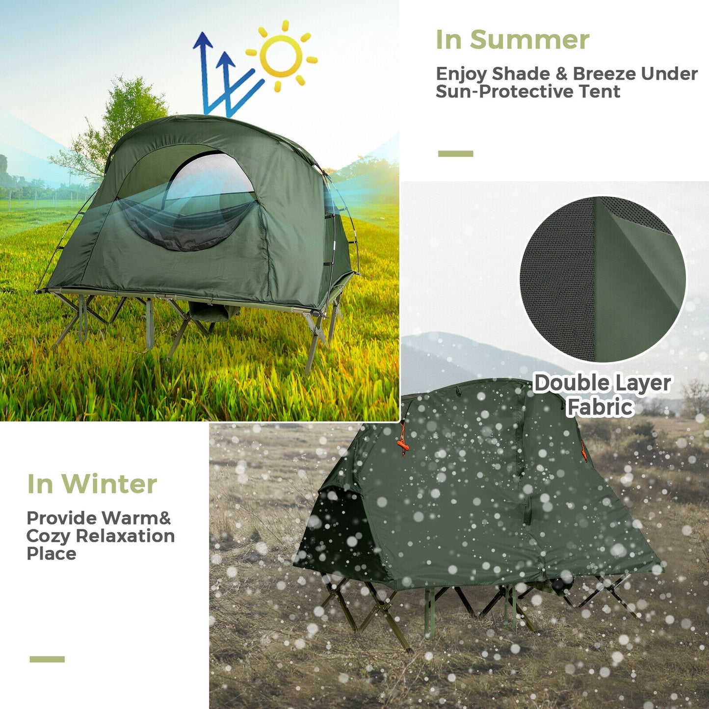 2-Person Outdoor Camping Tent with External Cover-Green Kids Crystal