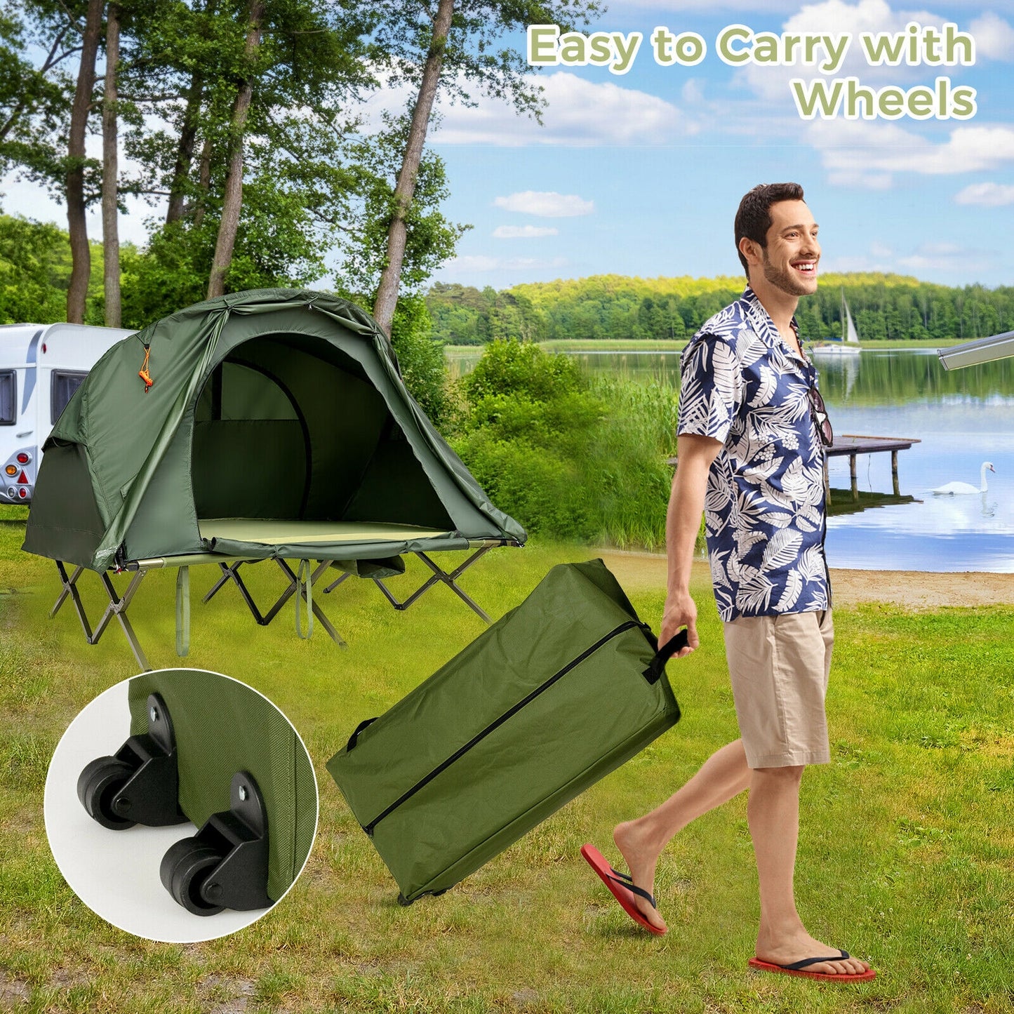 2-Person Outdoor Camping Tent with External Cover-Green Kids Crystal