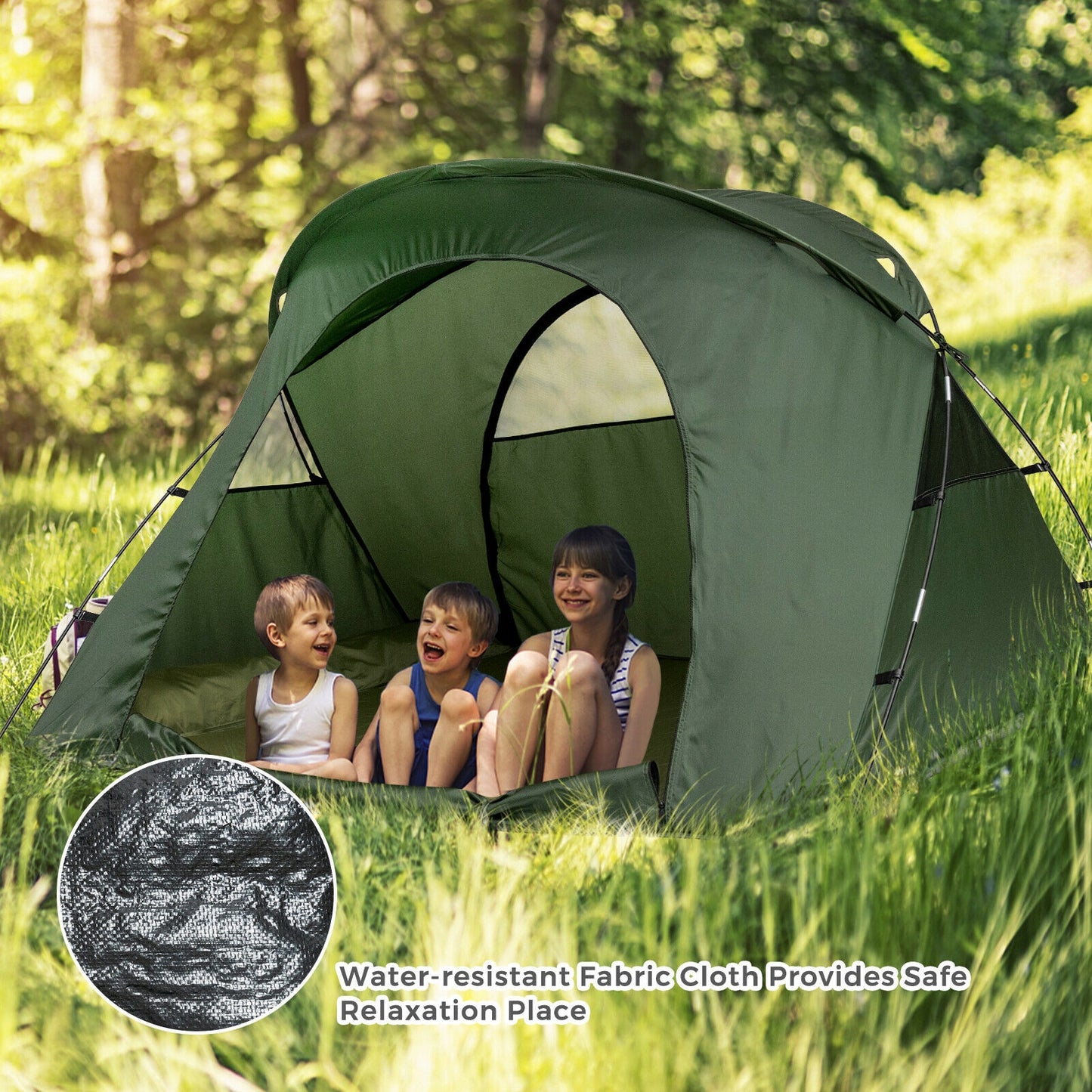 2-Person Outdoor Camping Tent with External Cover-Green Kids Crystal