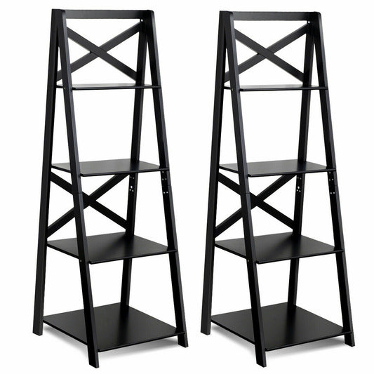 4-Tier Wood Display Storage Bookshelf-Black Kids Crystal