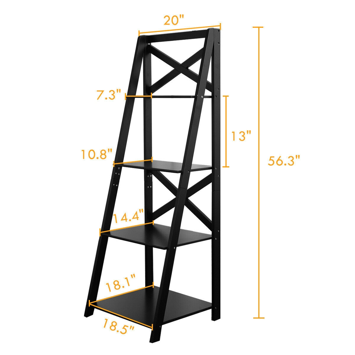 4-Tier Wood Display Storage Bookshelf-Black Kids Crystal