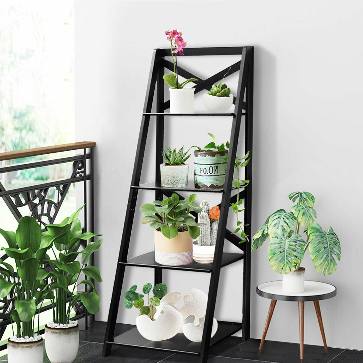 4-Tier Wood Display Storage Bookshelf-Black Kids Crystal