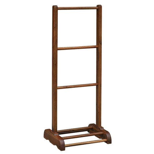 3-Bar Acacia Wood Freestanding Bathroom Towel Rack  with Bottom Storage Shelf-Brown