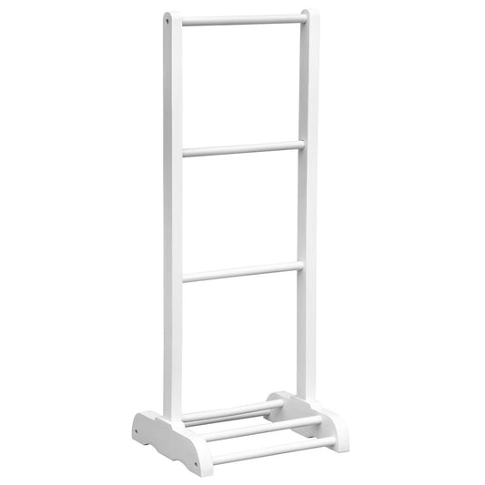 3-Bar Acacia Wood Freestanding Bathroom Towel Rack  with Bottom Storage Shelf-White