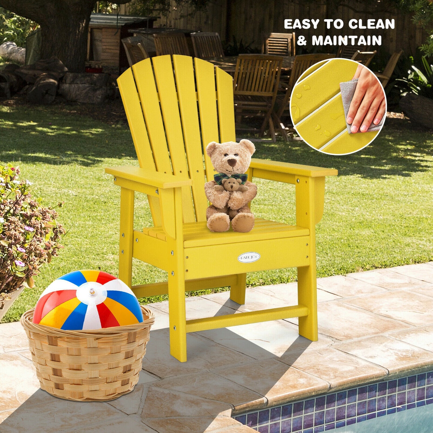Patio Kids' Adirondack Chair with Ergonomic Backrest-Yellow Kids Crystal