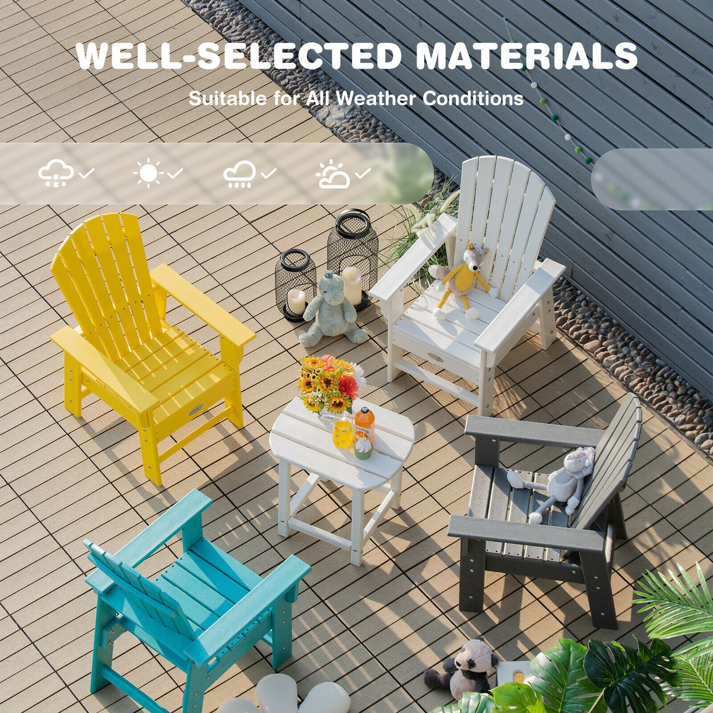 Patio Kids' Adirondack Chair with Ergonomic Backrest-Yellow Kids Crystal