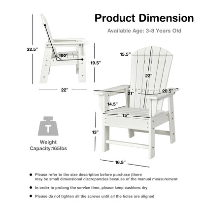 Patio Kids' Adirondack Chair with Ergonomic Backrest-White
