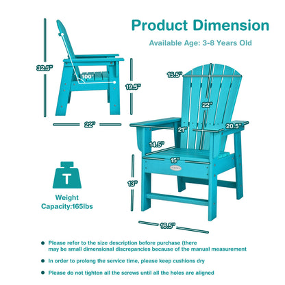 Patio Kids' Adirondack Chair with Ergonomic Backrest-Turquoise