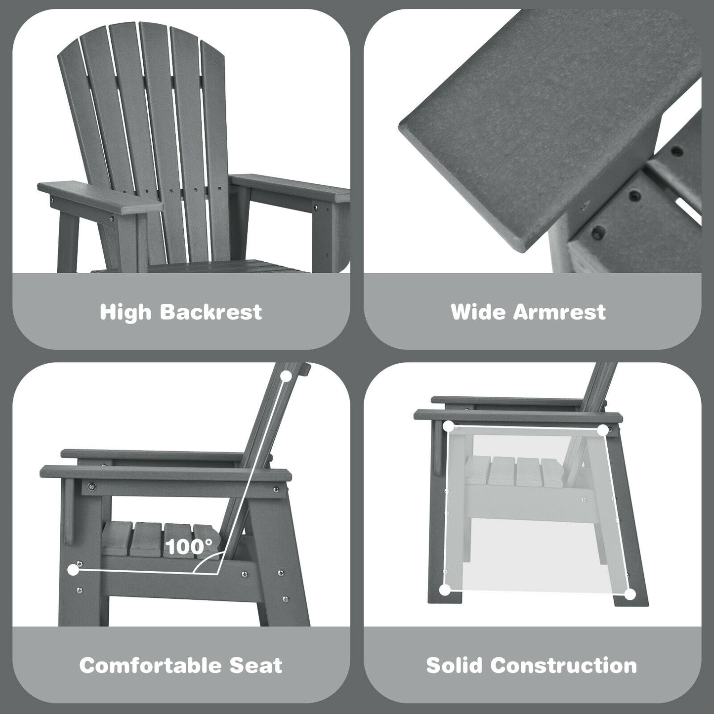 Patio Kids' Adirondack Chair with Ergonomic Backrest-Gray