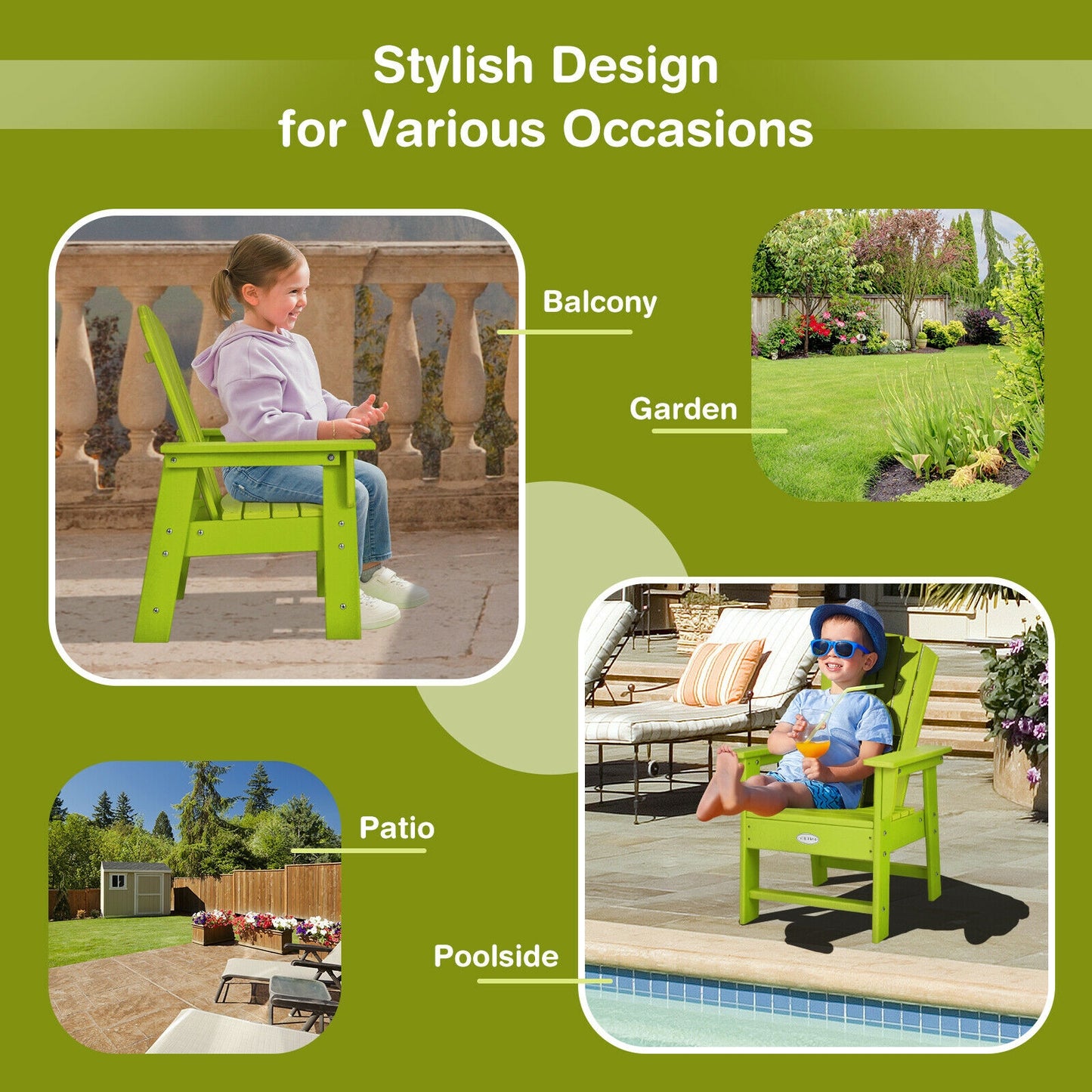 Patio Kids' Adirondack Chair with Ergonomic Backrest-Green