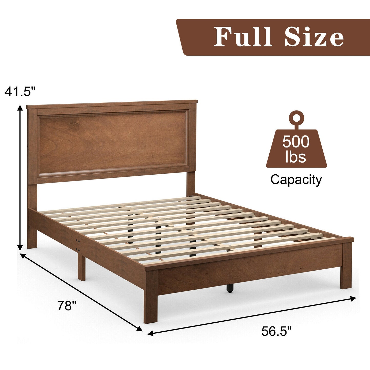 Full Size Platform Slat Bed Frame with High Headboard-Walnut Kids Crystal