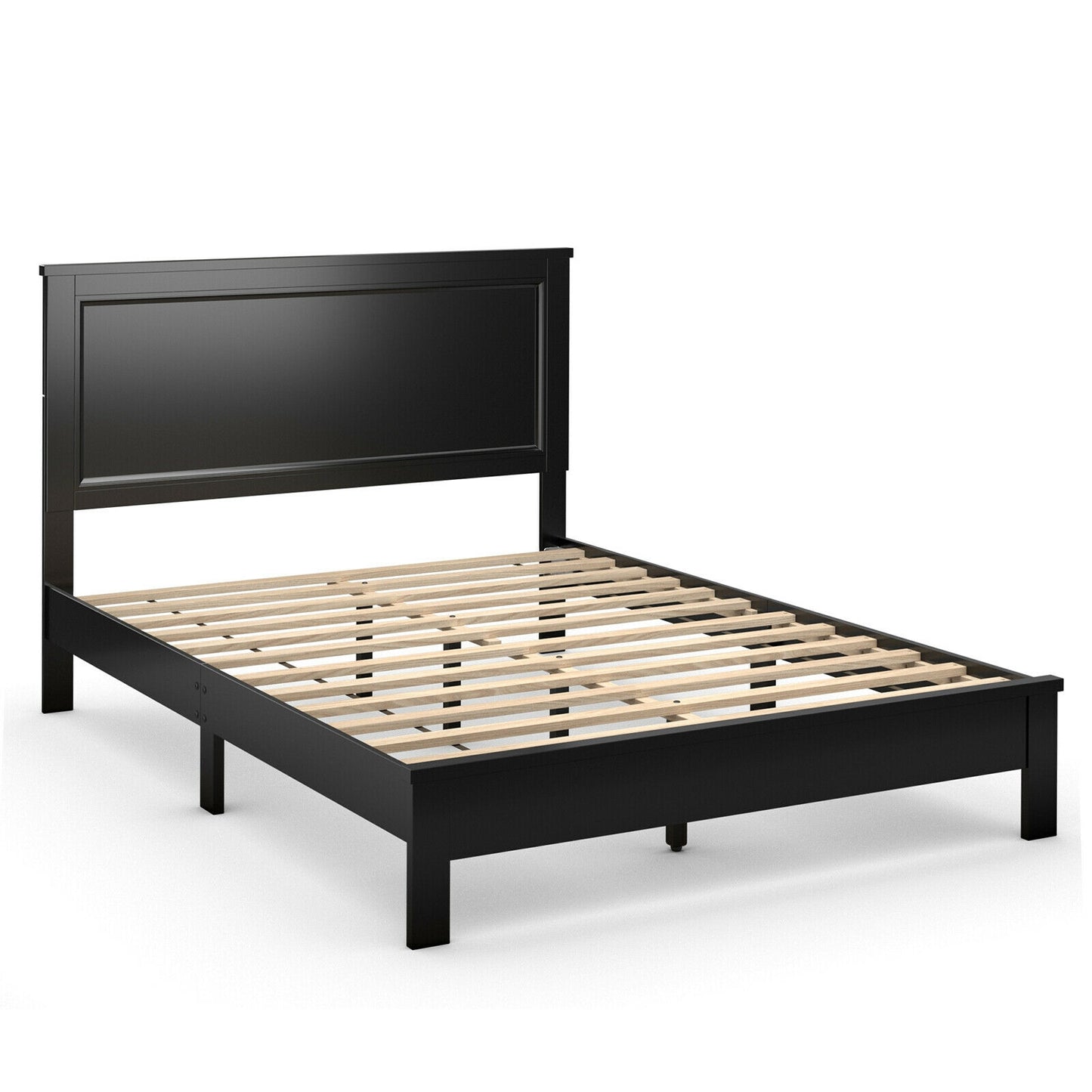 Full Size Platform Slat Bed Frame with High Headboard-Black Kids Crystal