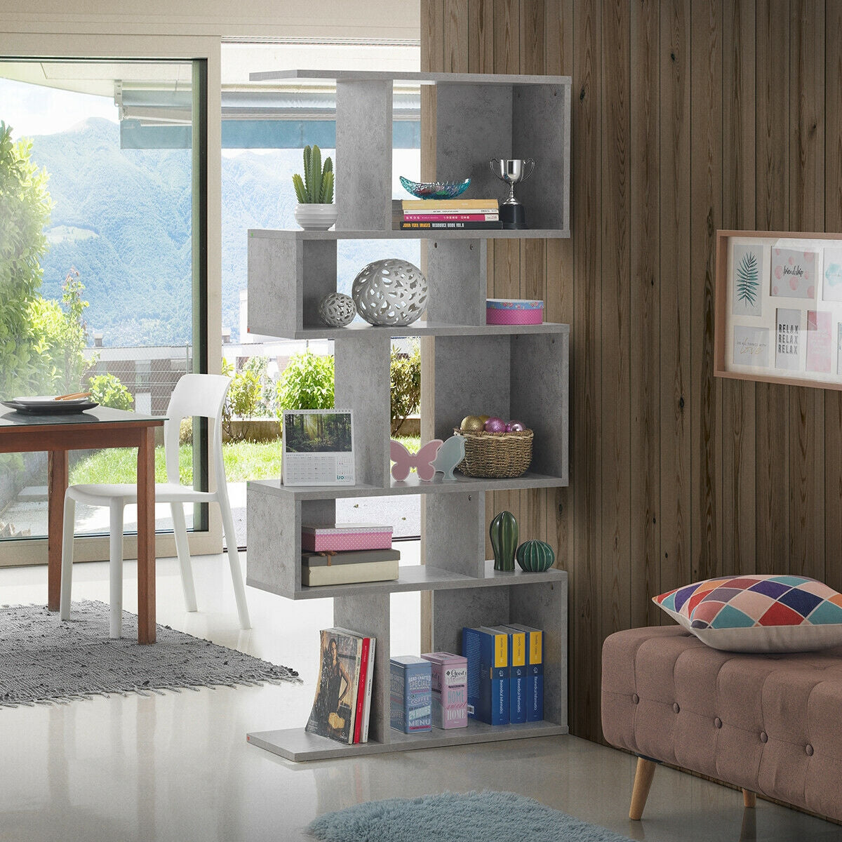 5 Cubes Ladder Shelf Corner Bookshelf Display Rack Bookcase-Gray Kids Crystal